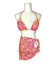 Princess Polly Swim 2 Pc Set Bikini Top Wrap Sarong Skirt Pink Yellow Zebra 10 - Picture 1 of 16