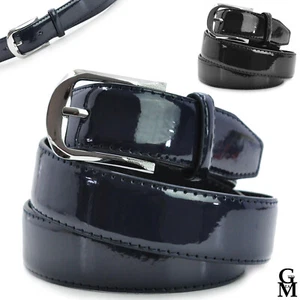 Cintura lucida uomo in vernice foderata vera elegante per eventi abito blu nera - Imagen 1 de 10