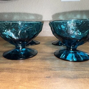 4 vintage morgantown seneca Driftwood Sherbet Sorbet Dessert Glasses Turquoise - Picture 1 of 5