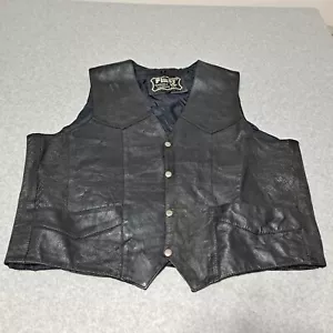 Vintage Leather Vest Men 52 Motorcycle Biker Black Rockabilly 1980s Snap Button - Picture 1 of 7