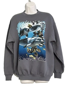 Vintage SeaWorld Sweatshirt grau Delfine Fisch Grafik Rundhals USA Damen M - Bild 1 von 5