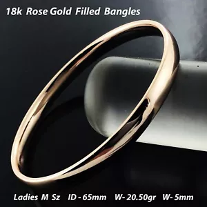 Bangle Real 18k Rose Gold Filled Solid 5mm Cuff Bracelet Ladies Medium Sz 65mm - Picture 1 of 3