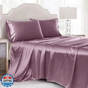 Cobedzy Satin Sheets Full Size, 4 Pcs Silky Soft Satin Bed Sheets Full Set wi - Picture 1 of 5