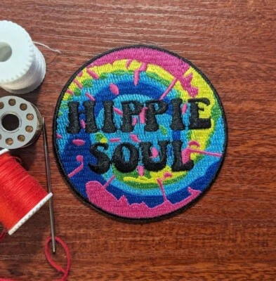 Hippie Soul Patch Tie Dye Groovy Psychedelic Boho Vibes Embroidered Iron On 3" - Image 1 of 3