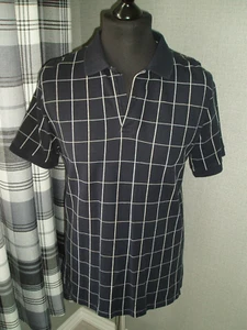 MENS POLO SHIRT - AUSTIN REED - NAVY BLUE - CHECK - RETRO - SIZE MEDIUM - Picture 1 of 5