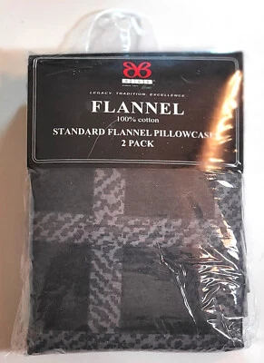 Paquete de 2 fundas de almohada de franela BIBB diseño de tablero a cuadros negro y gris nuevo Foto 1 de 2