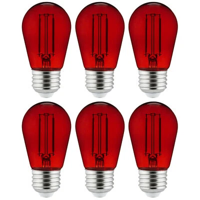 6PK S14 LED Transparent Red String Light Bulb, Shatterproof Edison, 2W, E26 - Image 1 of 2