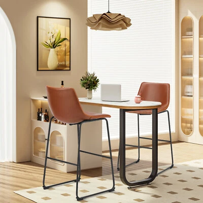 Paquete de 2 taburetes de bar de cuero PU con respaldo patas de metal sillas de cocina modernas Foto 1 de 4