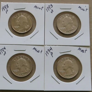 1993pd,1994pd Washington Quarters 1P5-8 Mint Uncirculated Quarters from US mint. - Picture 1 of 4