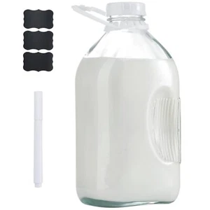 Glass Milk Jugs Bottle 64oz Water Container With Airtight Screw Lid Half Gallon - Picture 1 of 7