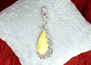Baltic Amber-Pendant-Milky-925 Sterling Silver - Picture 1 of 4