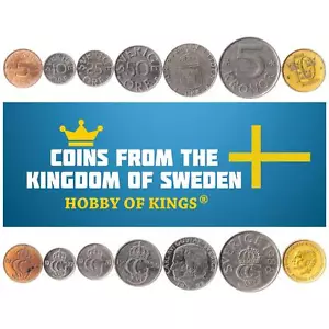 Schwedischer 7er Münzsatz 5 10 25 50 Öre 1 5 10 Kronen | Krone | Schweden | 1976 - 2000 - Bild 1 von 2