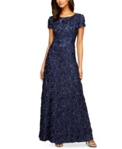 Alex Evenings Abito Donna Lungo Rosetta Pizzo Cappuccio Manica A-Line, Navy, 16 Nuovo con etichette - Foto 1 di 6