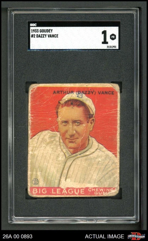 1933 Goudey #2 Dazzy Vance Cardinals HOF SGC 1 - POOR - Image 1 of 1