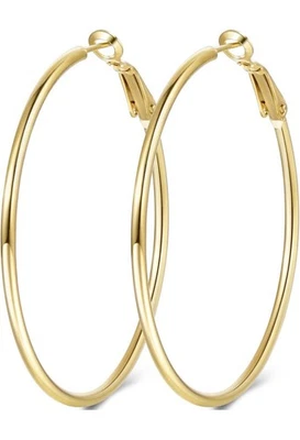Pendientes de aro Jewlpire chapados en oro de 14K 925 con astilla de ley, 2 mm de grosor, 60 mm Foto 1 de 4