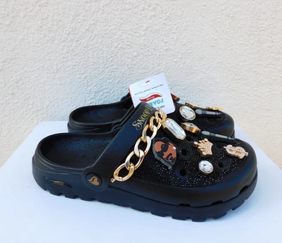 SKECHERS BLACK ARCH FIT SNOOP DOGG ROLLIN N GOLD BLING CLOG, US 10/EUR 40 ~ Neu mit Etikett - Bild 1 von 4