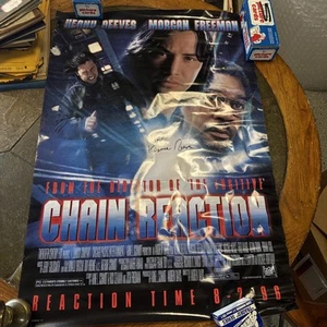POSTER FILM "Chain Reaction" originale firmato 1996 Keanu Reeves autografato - Foto 1 di 10