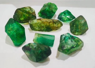 Loose Gemstone Certified Natural Green Emerald Uncut Rough 347.66Ct 9Pcs A026 - image 1 of 4