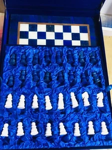 7,4 kg Naturstein Lapislazuli handgefertigtes Schachbrett Set mit schöner Box - Bild 1 von 7