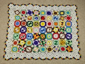 Vintage Colorful Handmade Crochet Blanket Granny Square 58" x 45" - Picture 1 of 5