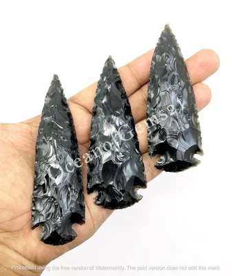 Punta de flecha de obsidiana negra hecha por el hombre 3-4 Inc, 4 piezas cabujón de piedras preciosas sueltas Foto 1 de 4