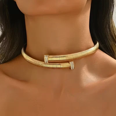 NEW WOMEN'S YELLOW GOLD RHINESTONE WRAP AROUND COBRA SNAKE NECK CHOKER - Image 1 of 4