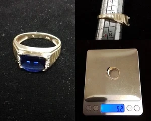 Sapphire Ring 3 Carat 10 KT Gold Men's Size 8 5.2 g 3.35 dwt #J3652 - Picture 1 of 10