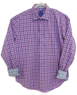 Camisa de vestir Robert Graham para hombre grande púrpura azul a cuadros calce clásico ribete de cachemira Foto 1 de 4