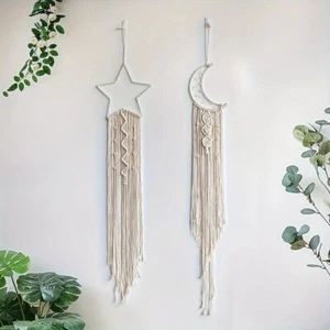 Macrame Wall Hanging Decor Star Moon Dream Catcher Boho Nursery Art - Picture 1 of 4