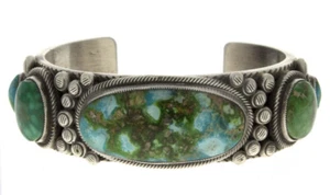 Sonoran Gold Turquoise Row Bracelet By Navajo Artist Calvin Martinez - Picture 1 of 4