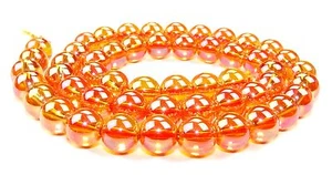 😏 Bergkristall Kugeln rot-orange irisierend in 8 und 10 mm Perlen Strang 😉 - Picture 1 of 3