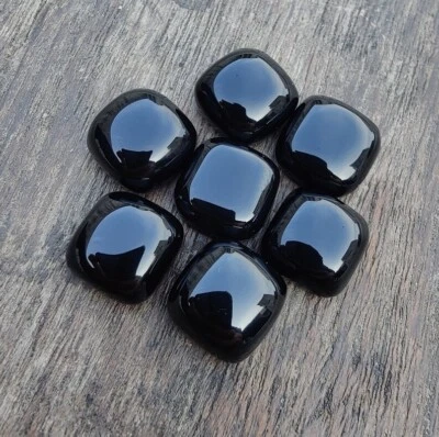 Cojín de ónix negro natural cabujón respaldo plano piedras preciosas sueltas calidad AAA Foto 1 de 4