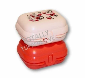 Tupperware Oyster Cases Packables Set of 2 Small Lunch Box Red Pink Hearts ❤️ - Picture 1 of 2