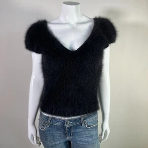 100% Angora Fuzzy Black Hand-knit NWT OOAK V-Neck Pullover Sweater 37 in bust - Picture 1 of 10
