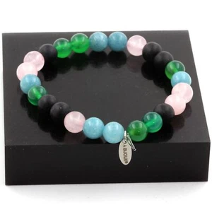 Bracelet Rose Quartz + Matte Black Onyx + Aquamarine + Agate Made In - Picture 1 of 3