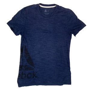 Reebok blau Big Logo Kurzarm T-Shirt Tee Größe Herren Small S - Bild 1 von 11
