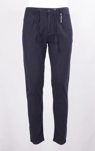 PANTALONE MARKUP IN LINO BLU CON PENCE E LACCIO IN VITA A VISTA CHIUSURA CON ZIP - Foto 1 di 8