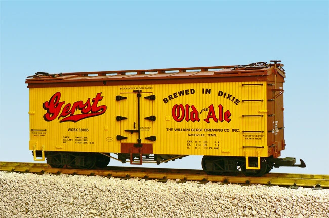 USA Trains G Scale U.S. REEFER CAR R16405 Gerst Old Ale Yellow/BC Red  - Image 1 of 1