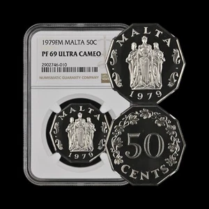 MALTA. 1979, 50 Cents - NGC PF69 - Great Siege Monument, 🐬 Rare - Picture 1 of 5