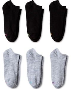Hanes Women's Premium Liner Socks 6 Pairs Black/Gray Extended Size 8-12