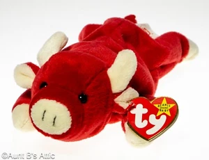 Ty Beanie Babies Rare Vintage 1995 "Snort" The Bull Red Plush Toy #4002 - Picture 1 of 6