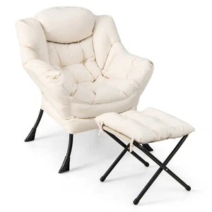 Lazy Sofa Chair Accent Leisure Armchair w/ Folding Footrest & Storage Pocket - Picture 1 of 8