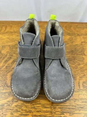 Mini Boden Boys Size 2.5, 33 Gray Suede Leather Desert Boots Shoes Hook & Loop - Image 1 of 4