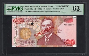 New Zealand 100 Dollars ND(1992) P181s "Specimen N.003" Uncirculated Grade 63 - Picture 1 of 2