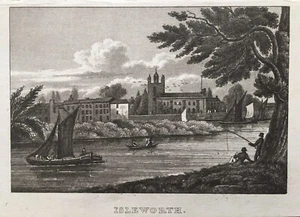 Antigua impresión de aguatinta de 1820; Iglesia de Isleworth y Todos los Santos, Londres - Imagen 1 de 2