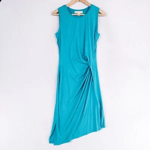 Vestido Michael Kors Pequeño Azul Turquesa Elástico Tejido Plisado Reunido Asimétrico - Imagen 1 de 8