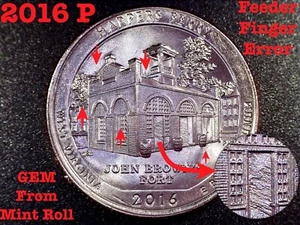 2016 P Harpers Ferry WV Quarter Error Coin - Deep Feeder Finger Lines **GEM** - Picture 1 of 7