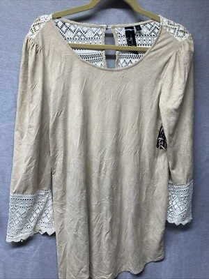 Blusa Trixxi Top Mujer Grande Marrón Túnica Crochet Túnica Manga Larga Campana Corbata Foto 1 de 4