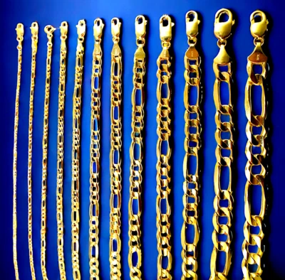 Brazalete de cadena de collar Figaro sólido de oro amarillo de 14K oro real 1,5 mm-12 mm 7"-30" Foto 1 de 4