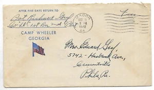 USA Military Cover CAMP WHEELER MACON to PHILADELPHIA 1942 w/letter - Picture 1 of 1